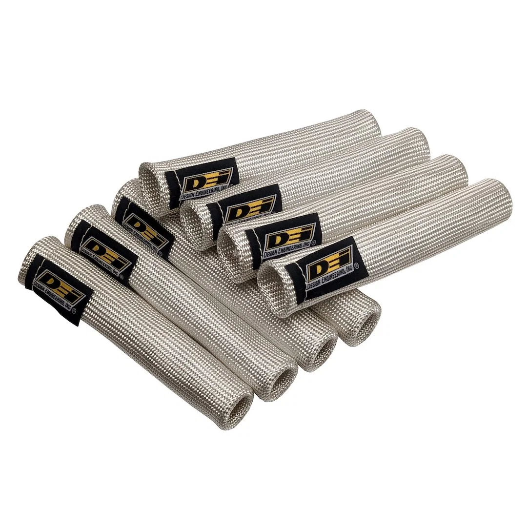 10502 – DESIGN ENG Spark Plug Boot Heat Sleeve, 1 Inch Inner Diameter x 6 Inch Length Set Of 8 Silver